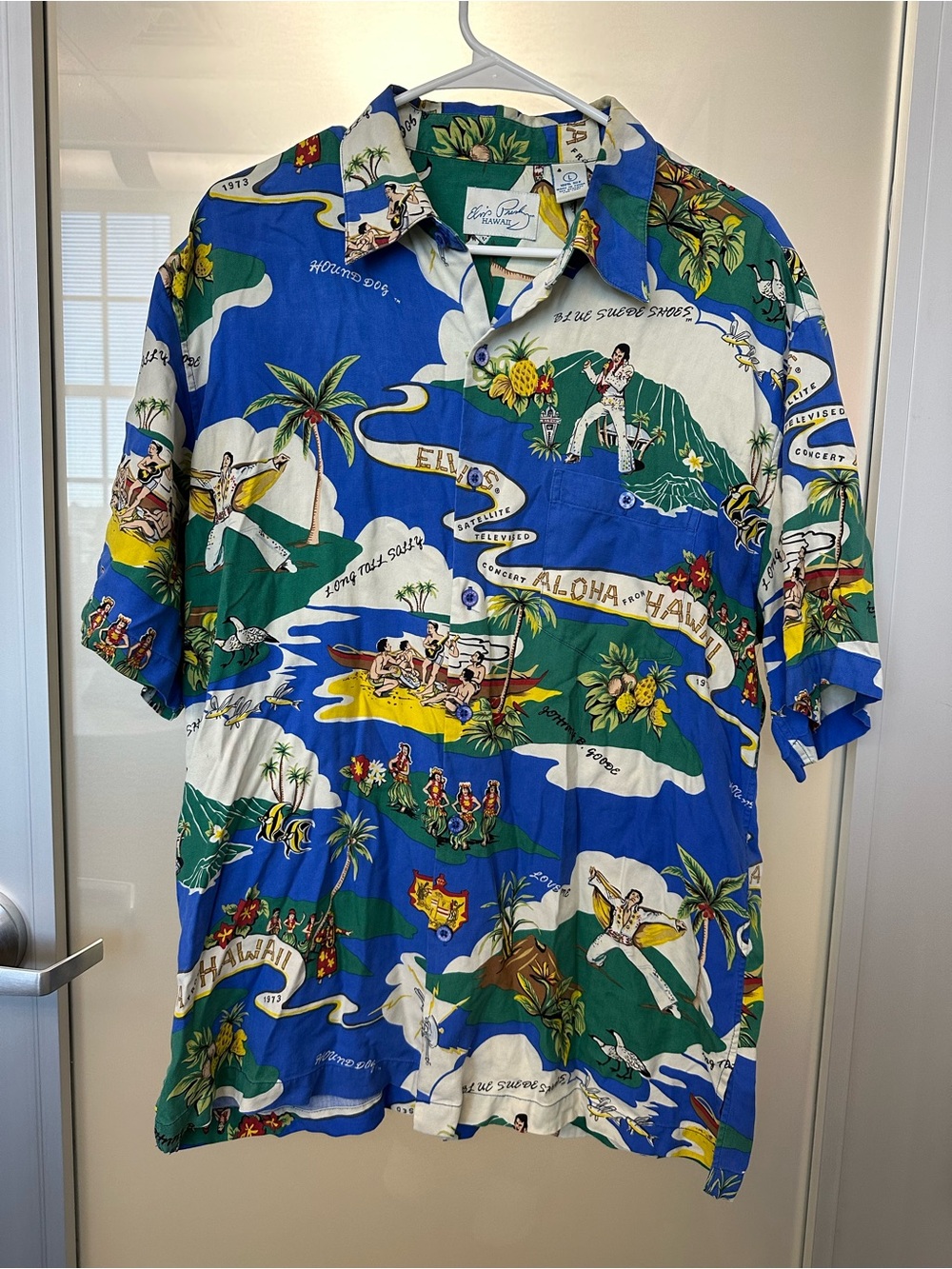 Rare Vintage Elvis Presley Authentic Silk Shirt Blue Hawaiian Button-Down